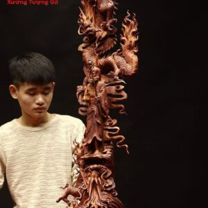 Đạt Ma ngự song long gỗ sưa đỏ