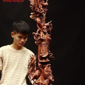 Đạt Ma ngự song long gỗ sưa đỏ