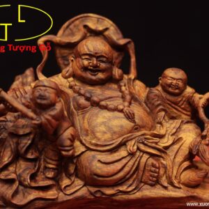 Di Lặc ngũ tiểu bao tiền gỗ sưa.