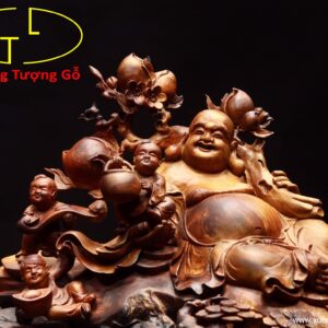 Di Lặc ngũ phúc vác đào gỗ sụn hương