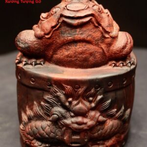 Thiềm thừ đứng trống gỗ trắc đỏ đen.