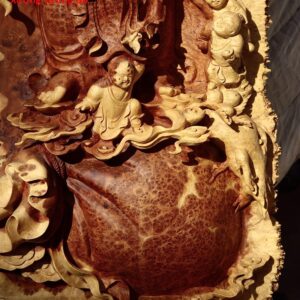 Di Lặc ngũ tiểu vác đào đứng bao tiền  gỗ nu hương