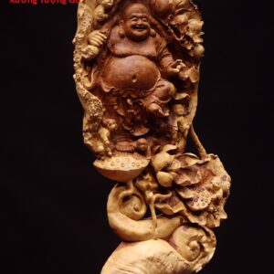 Di Lặc ngũ tiểu vác đào đứng sen nu hương
