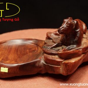 Khay trà chó đồng xu gỗ hương