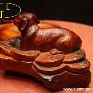Khay trà chó đồng xu gỗ hương