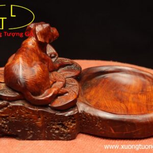 Khay trà chó đồng xu gỗ hương