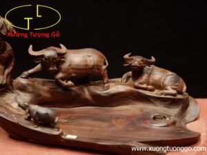 Khay trà trâu mẫu tử gỗ trắc