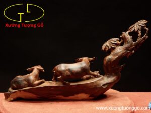 Khay trà trâu mẫu tử gỗ trắc