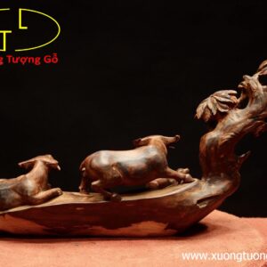 Khay trà trâu mẫu tử gỗ trắc