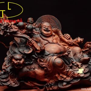 Di lặc nhất tiểu vác đào song nghê gỗ trắc