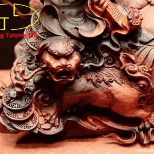 Di lặc nhất tiểu vác đào song nghê gỗ trắc