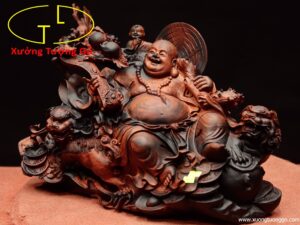 Di lặc nhất tiểu vác đào song nghê gỗ trắc