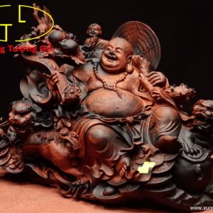 Di lặc nhất tiểu vác đào song nghê gỗ trắc