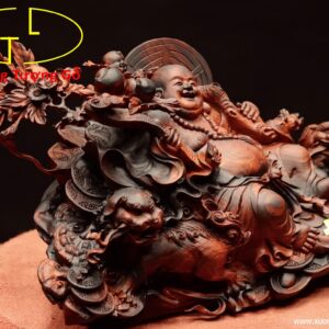 Di lặc nhất tiểu vác đào song nghê gỗ trắc