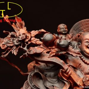 Di lặc nhất tiểu vác đào song nghê gỗ trắc