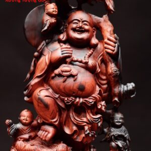 Di Lặc vác đào đứng sen ngũ tiểu gỗ trắc