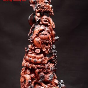 Di Lặc vác đào đứng sen ngũ tiểu gỗ trắc