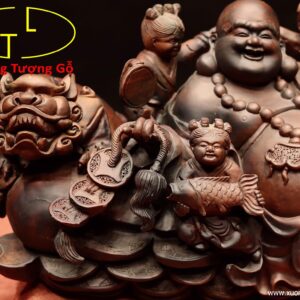 Di Lặc ngũ tiểu song nghê gỗ trắc.