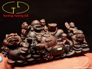 Di Lặc ngũ tiểu song nghê gỗ trắc.