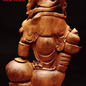 Di Lặc đứng bao tiền cá chép gỗ hương.