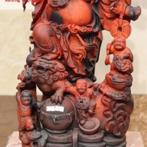 Di Lặc đứng bao ngũ tiểu( ngũ phúc) vác cành đào gỗ trắc.