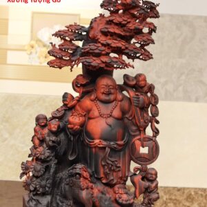 Di Lặc ngũ tiểu đứng cây tùng gỗ trắc