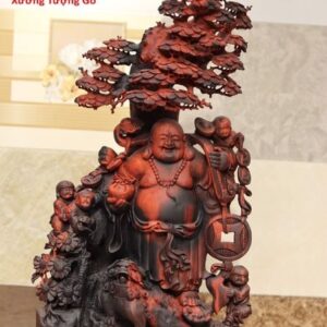 Di Lặc ngũ tiểu đứng cây tùng gỗ trắc