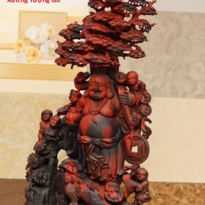 Di Lặc ngũ tiểu đứng cây tùng gỗ trắc