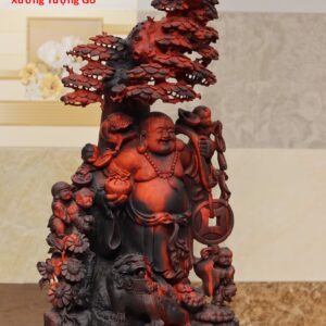 Di Lặc ngũ tiểu đứng cây tùng gỗ trắc