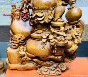 Di Lặc ngũ tiểu(ngũ phúc) vác cành đào đứng bao tiền gỗ hương