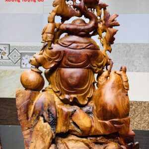 Di Lặc ngũ tiểu(ngũ phúc) vác cành đào đứng bao tiền gỗ hương