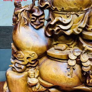 Di Lặc ngũ tiểu(ngũ phúc) vác cành đào đứng bao tiền gỗ hương