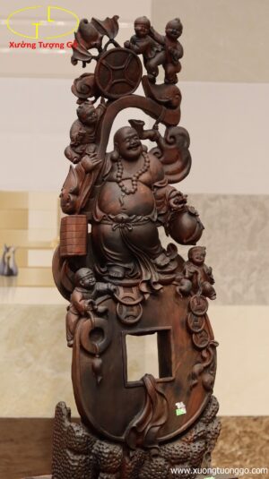 Di lặc ngũ tiểu đứng tiền gỗ trắc.