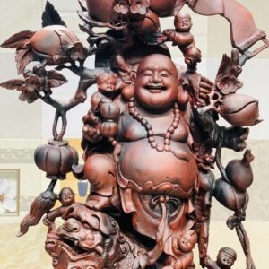 Di Lặc ngũ tiểu vác đào đứng nghê trắc đỏ đen.