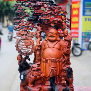 Di Lặc nhị tiểu song nghê đứng tùng gỗ trắc.