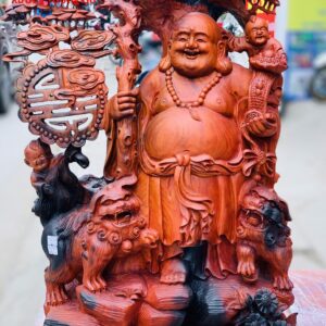 Di Lặc nhị tiểu song nghê đứng tùng gỗ trắc.