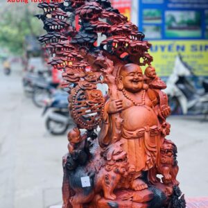 Di Lặc nhị tiểu song nghê đứng tùng gỗ trắc.