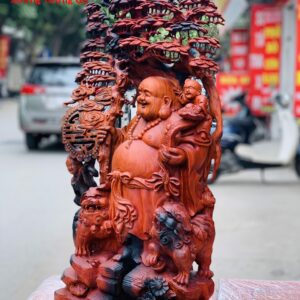 Di Lặc nhị tiểu song nghê đứng tùng gỗ trắc.