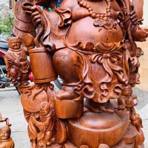 Di Lặc ngũ tiểu( ngũ phúc) vác đào đứng vàng gỗ hương