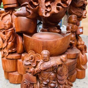 Di Lặc ngũ tiểu( ngũ phúc) vác đào đứng vàng gỗ hương