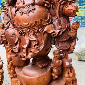 Di Lặc ngũ tiểu( ngũ phúc) vác đào đứng vàng gỗ hương