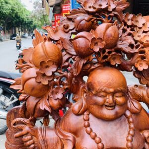 Di Lặc ngũ tiểu( ngũ phúc) vác đào đứng vàng gỗ hương