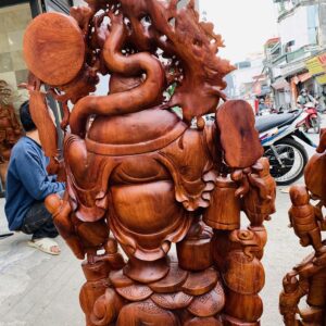 Di Lặc ngũ tiểu( ngũ phúc) vác đào đứng vàng gỗ hương