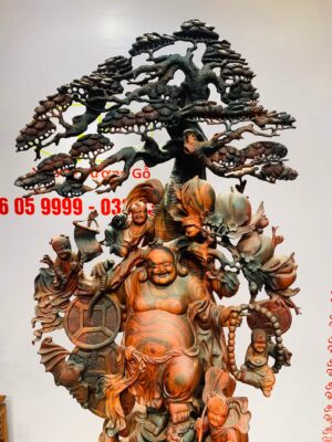 Di Lặc cửu tiểu vác đào đứng tùng gỗ trắc