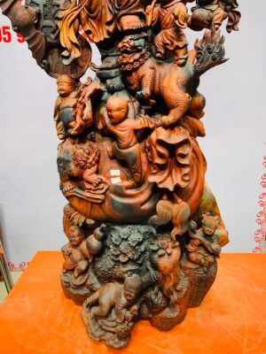 Di Lặc cửu tiểu vác đào đứng tùng gỗ trắc