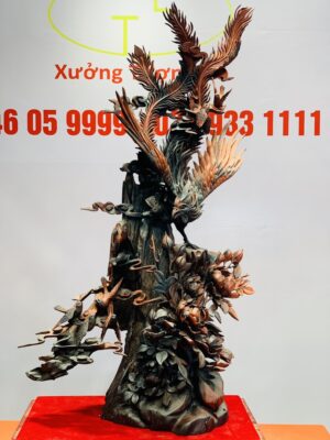 Phượng Hoàng lửa hoa phù dung gỗ trắc