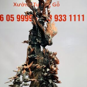 Phượng Hoàng lửa hoa phù dung gỗ trắc