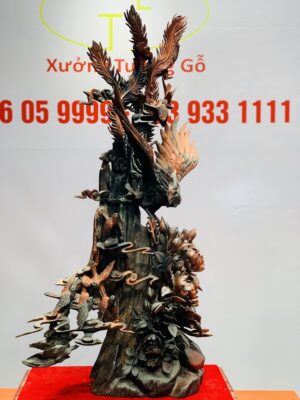 Phượng Hoàng lửa hoa phù dung gỗ trắc