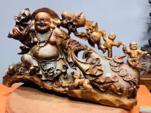 Di Lặc ngũ tiểu kéo bao gỗ cẩm