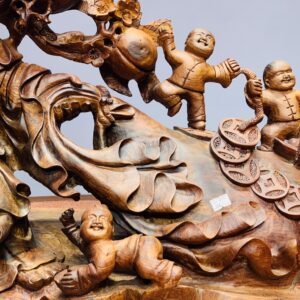 Di Lặc ngũ tiểu kéo bao gỗ cẩm